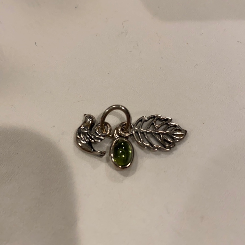 PANDORA Bird, Leaf, Light Green stone Charm